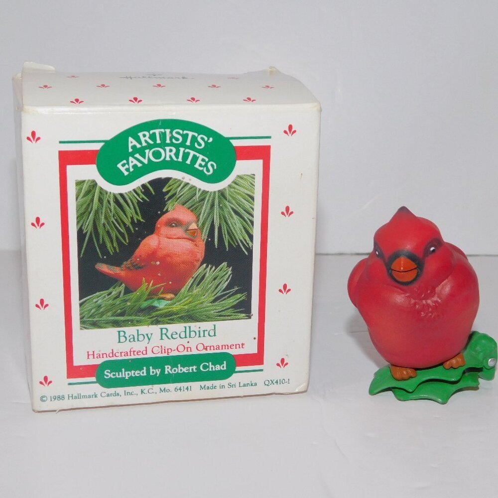 VTG 1988 Hallmark Baby Redbird Clip on Christmas Ornament Artists Favorites